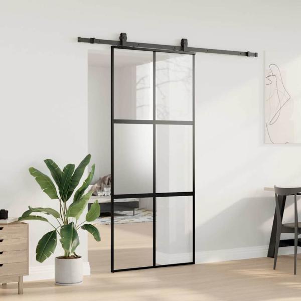Schiebetür mit Beschlag Schwarz 90x205 cm Hartglas