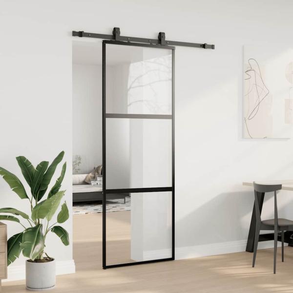 Schiebetür mit Beschlag Schwarz 76x205 cm Hartglas