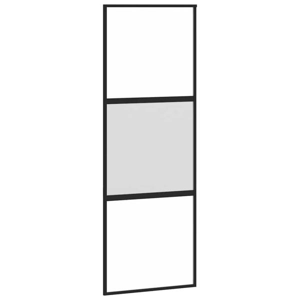 Schiebetür mit Beschlag Schwarz 76x205 cm Hartglas