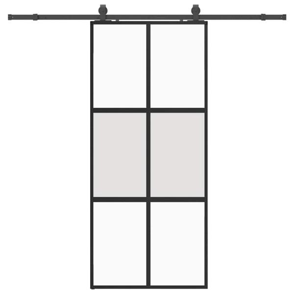 Schiebetür mit Beschlag Schwarz 90x205 cm Hartglas