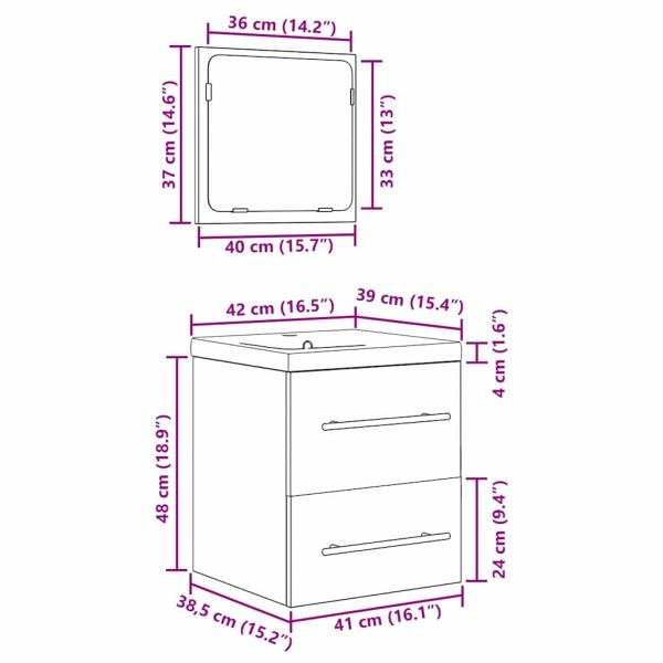 Badezimmermöbel Set 2 pcs Eiche handwerklich 41 x 38.5 x 48 cm