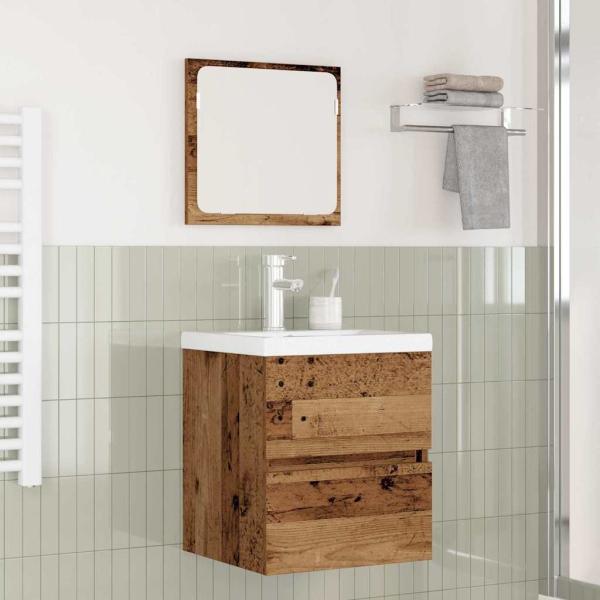 ARDEBO.de - Badezimmermöbel Set 3 pcs Altes Holz und Weiß Mittel