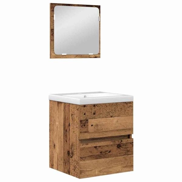 Badezimmermöbel Set 3 pcs Altes Holz und Weiß Mittel