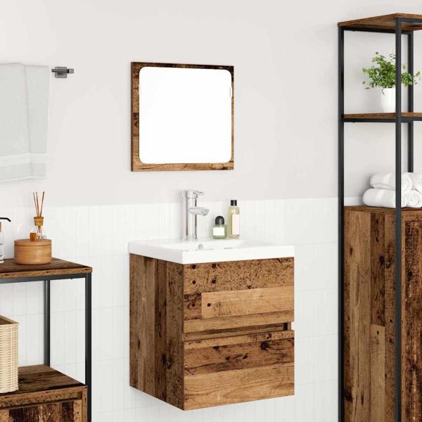 Badezimmermöbel Set 3 pcs Altes Holz und Weiß Mittel