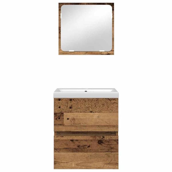 Badezimmermöbel Set 3 pcs Altes Holz und Weiß Mittel
