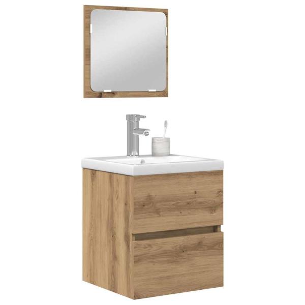 Badezimmermöbel Set 3 pcs Schwarzer Eiche und Weiß Standard