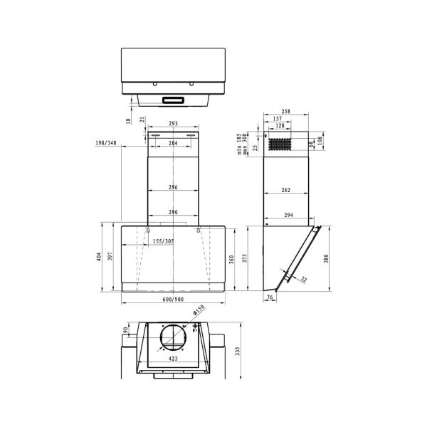 Gorenje WHI949EXBG EEK: B Kopffreihaube, 90 cm breit, Ab-/Umluft, LED-Streifen, silber/edelstahl