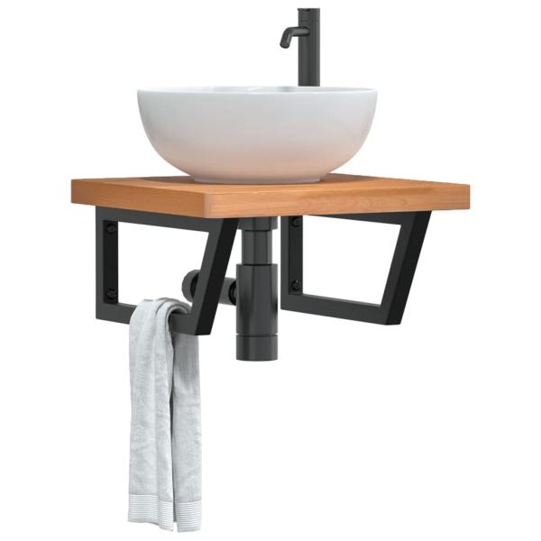 ARDEBO.de - Waschbeckenregal Wandmontage Stahl und Massivholz Buche