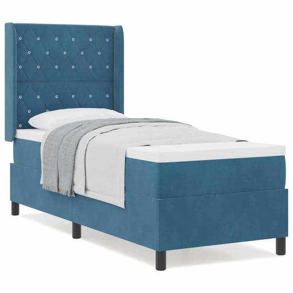 Boxspringbett mit Kopfteil Blau 80 x 200 cm Samt