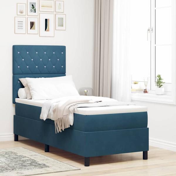 Boxspringbett mit Matratze Dunkelblau 80 x 200 cm Samt