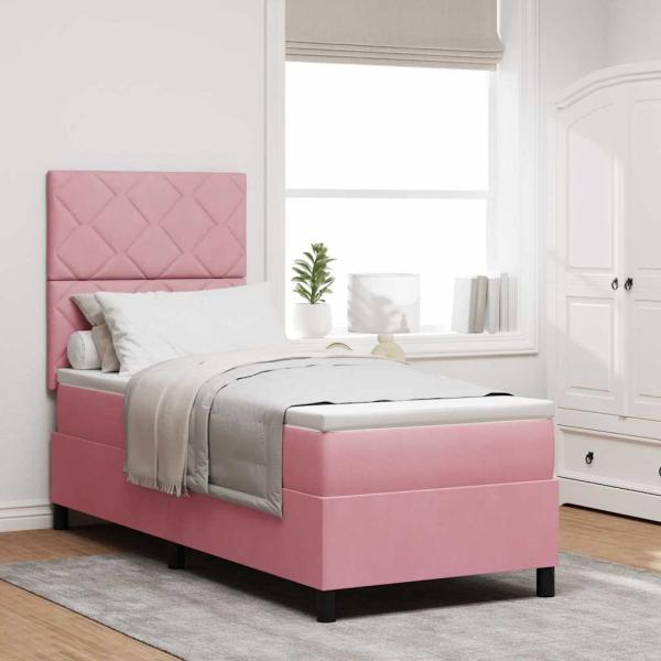 ARDEBO.de - Boxspringbett mit Matratze mit Kopfteil Rosa 80 x 200 cm Samt