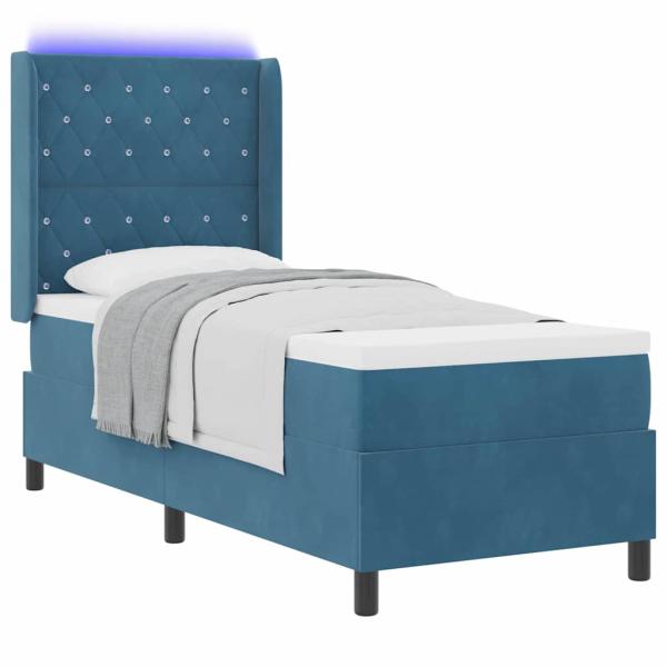 LED Boxspringbett mit Matratze mit Kissen Blau 80 x 200 cm Samt