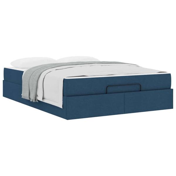 Bettgestell mit Speicher Blau 160 x 200 cm Stoff