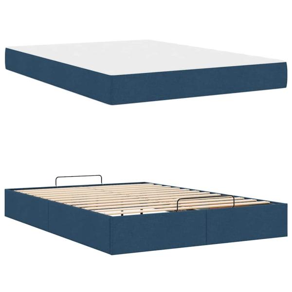 Bettgestell mit Speicher Blau 160 x 200 cm Stoff