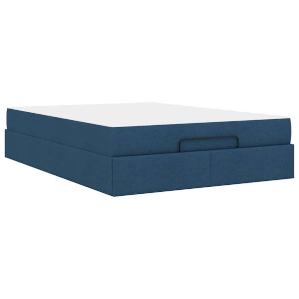 Bettgestell mit Speicher Blau 160 x 200 cm Stoff