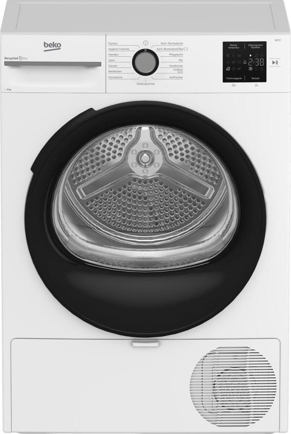 ARDEBO.de Beko BM3T38220X EEK: D 8kg Wärmepumpentrockner, 60 cm breit, 15 Programme, Kindersicherung, Sonsor-Trocknung, Digitales Display, weiß