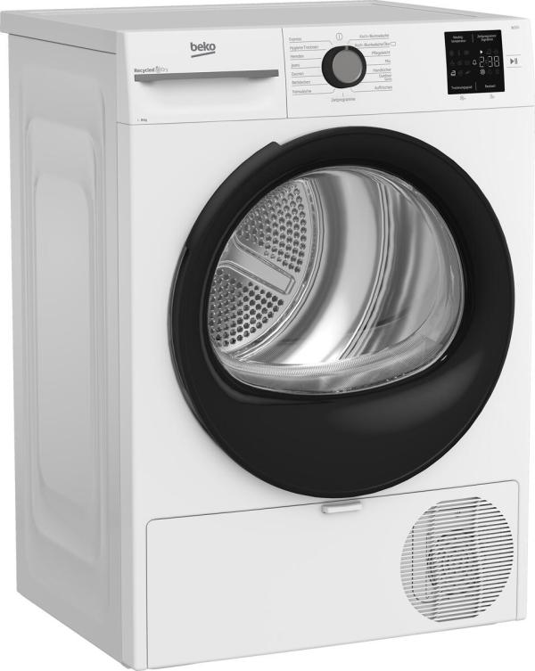 Beko BM3T38220X EEK: D 8kg Wärmepumpentrockner, 60 cm breit, 15 Programme, Kindersicherung, Sonsor-Trocknung, Digitales Display, weiß
