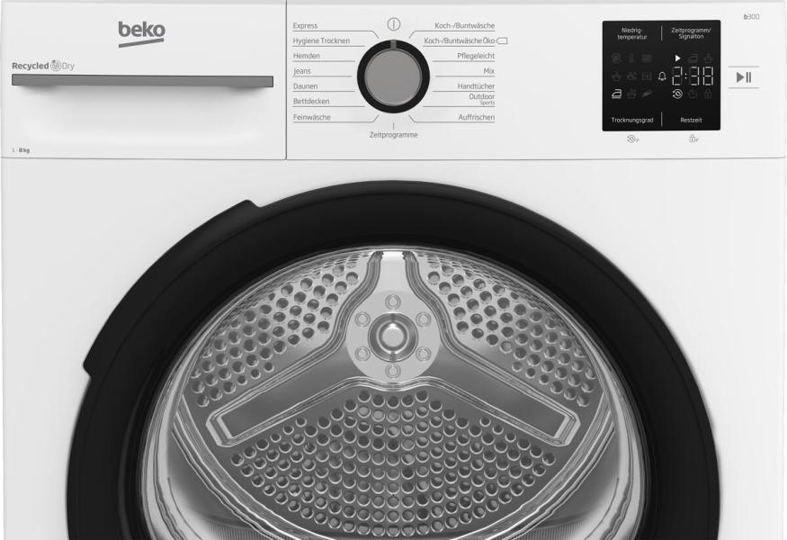 Beko BM3T38220X EEK: D 8kg Wärmepumpentrockner, 60 cm breit, 15 Programme, Kindersicherung, Sonsor-Trocknung, Digitales Display, weiß