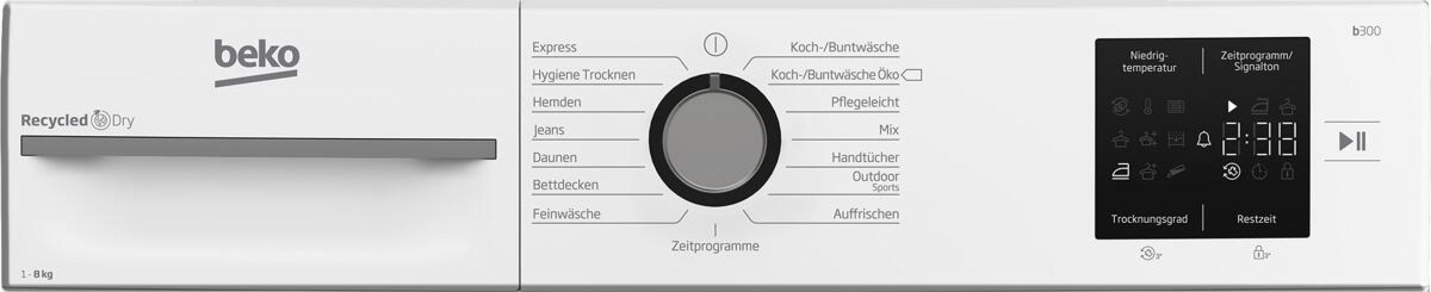 Beko BM3T38220X EEK: D 8kg Wärmepumpentrockner, 60 cm breit, 15 Programme, Kindersicherung, Sonsor-Trocknung, Digitales Display, weiß