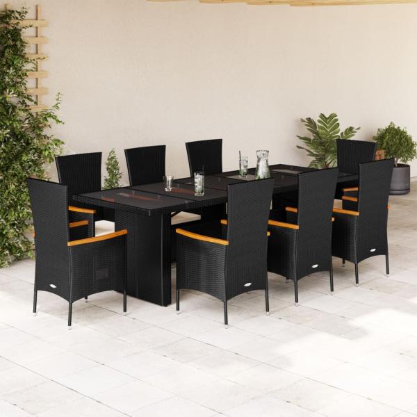 ARDEBO.de - 9-tlg. Garten-Essgruppe mit Kissen Schwarz Poly Rattan