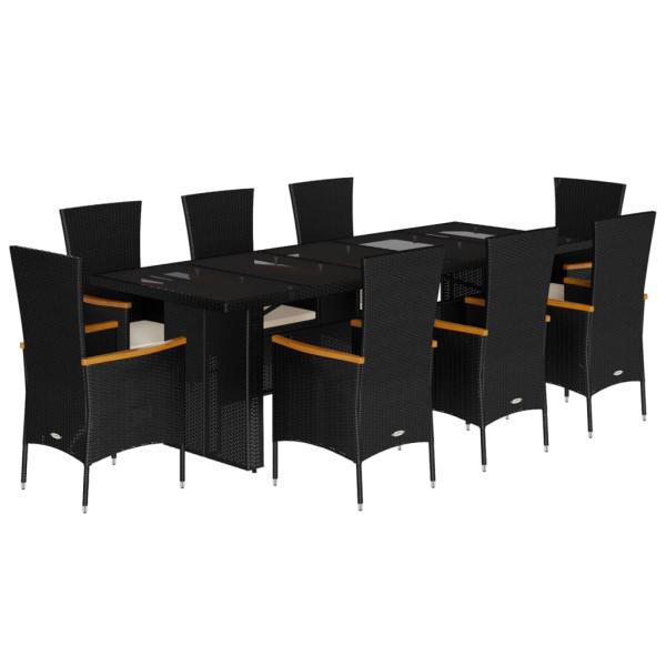 9-tlg. Garten-Essgruppe mit Kissen Schwarz Poly Rattan