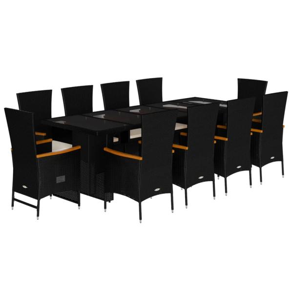 11-tlg. Garten-Essgruppe mit Kissen Schwarz Poly Rattan