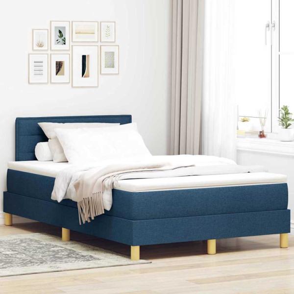 Boxspringbett mit Kissen mit Kopfteil Blau 120 x 190 cm Stoff
