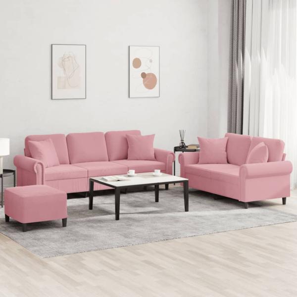 ARDEBO.de - 3-tlg. Sofagarnitur mit Kissen Rosa Samt