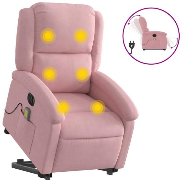 Massagesessel mit Aufstehhilfe Elektrisch Rosa Samt