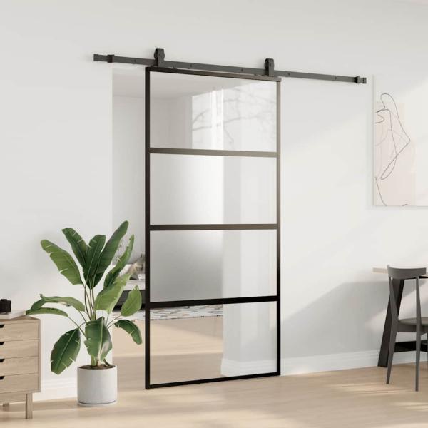 Schiebetür mit Beschlag Schwarz 102,5x205 cm Hartglas