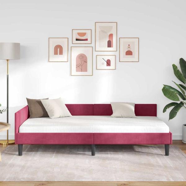 Eckbettgestell Weinrot 80 x 200 cm Samt und Engineered Holz