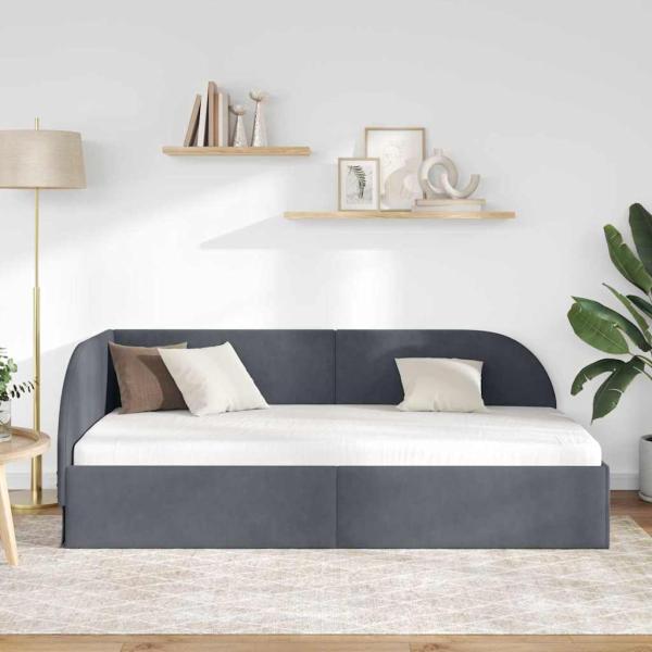 Eckbettgestell mit Kopfteil Dunkelgrau 90 x 200 cm Samt