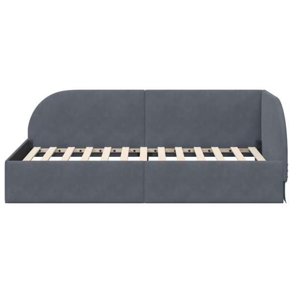 Eckbettgestell mit Kopfteil Dunkelgrau 90 x 200 cm Samt