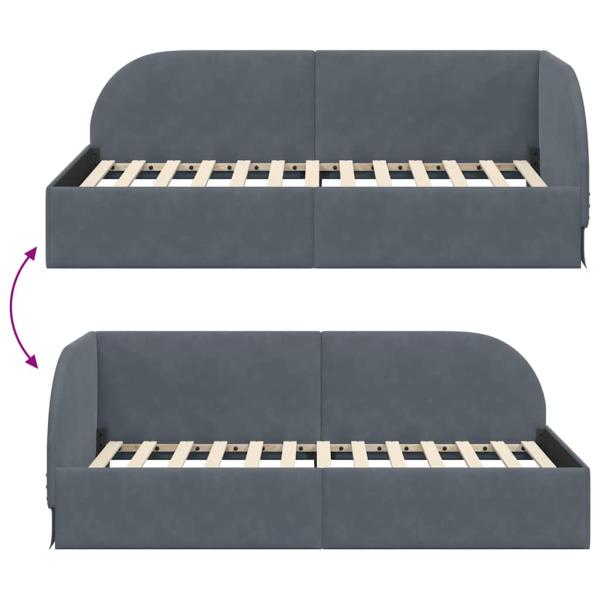 Eckbettgestell mit Kopfteil Dunkelgrau 90 x 200 cm Samt