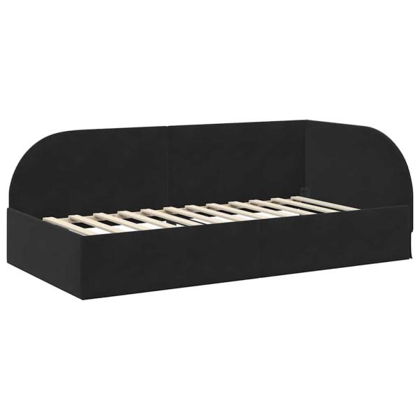 Eckbettgestell mit Kopfteil Schwarz 90 x 200 cm Samt