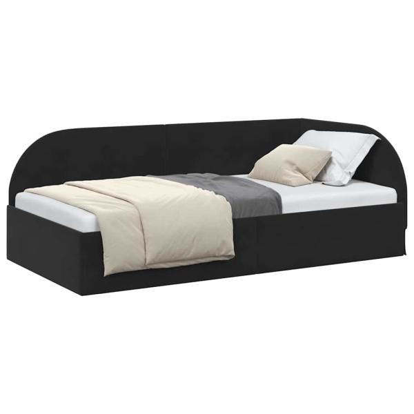 Eckbettgestell mit Kopfteil Schwarz 90 x 200 cm Samt