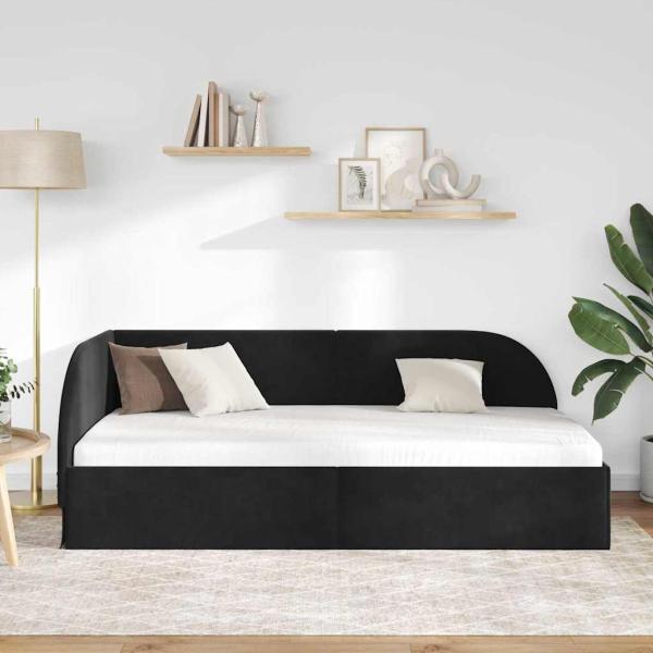 Eckbettgestell mit Kopfteil Schwarz 90 x 200 cm Samt