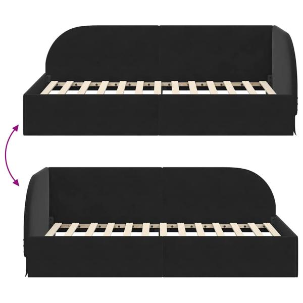 Eckbettgestell mit Kopfteil Schwarz 90 x 200 cm Samt