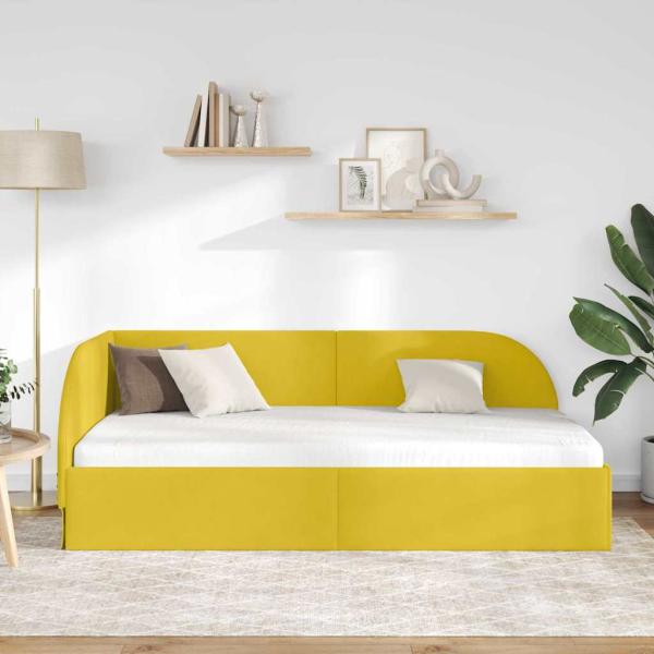 Eckbettgestell mit Kopfteil Gelb 90 x 200 cm Samt
