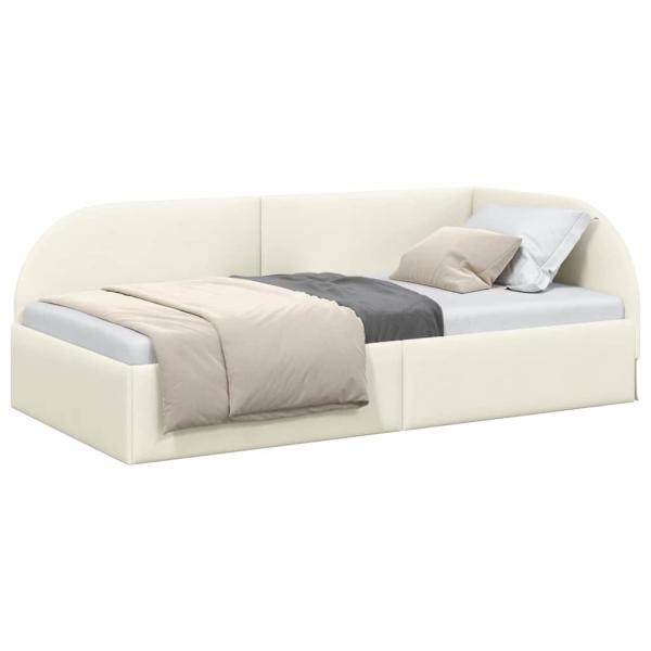Eckbettgestell mit Kopfteil Creme 90 x 200 cm Samt