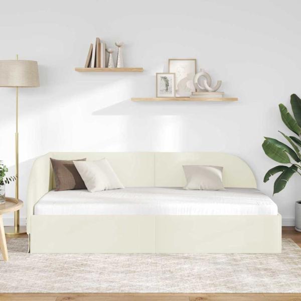 Eckbettgestell mit Kopfteil Creme 90 x 200 cm Samt