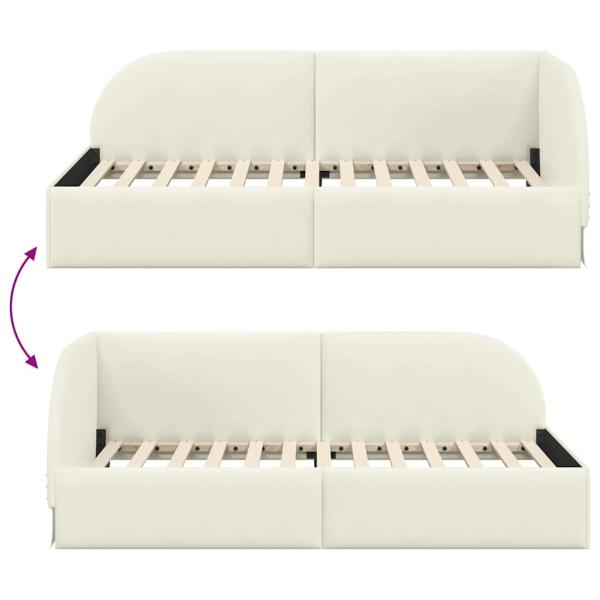 Eckbettgestell mit Kopfteil Creme 90 x 200 cm Samt