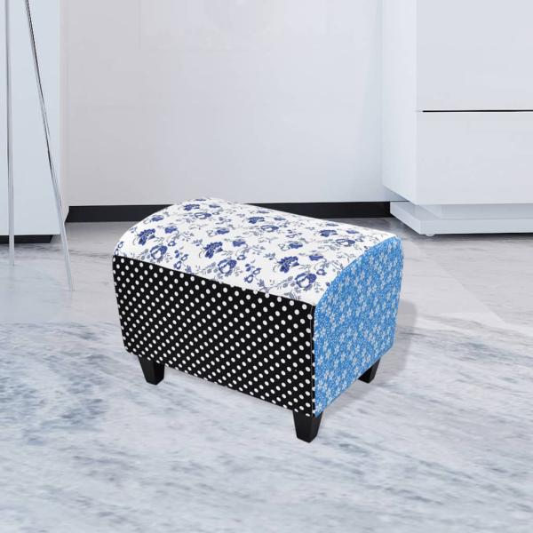 ARDEBO.de - Fußhocker Patchwork Blau & Weiß