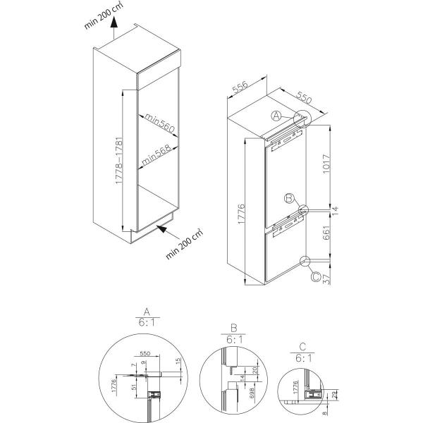 Amica EKGCX 387 955 Einbau Kühl-Gefrierkombination, Nischenhöhe 178 cm, 237L, NoFrost, Festtürtechnik, AdaptZone, Supergefrierfunktion, Superkühlenfunktion