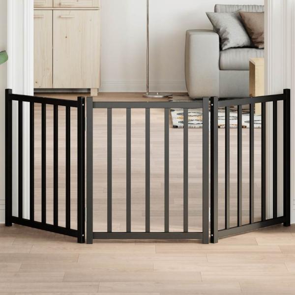 ARDEBO.de - 3-tlg. Hundetor Faltbar Schwarz 150 cm Massivholz Tanne
