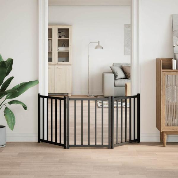 3-tlg. Hundetor Faltbar Schwarz 150 cm Massivholz Tanne