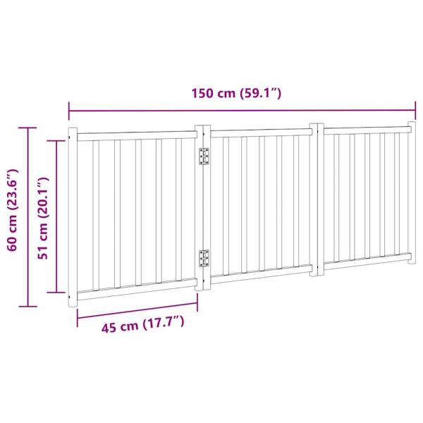 3-tlg. Hundetor Faltbar Schwarz 150 cm Massivholz Tanne