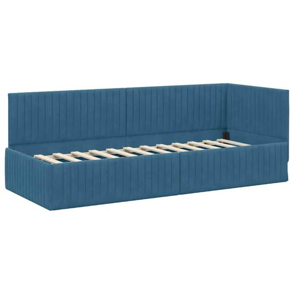 Eckbettgestell mit Kopfteil Blau 80 x 200 cm Samt