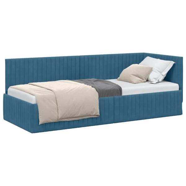 Eckbettgestell mit Kopfteil Blau 80 x 200 cm Samt
