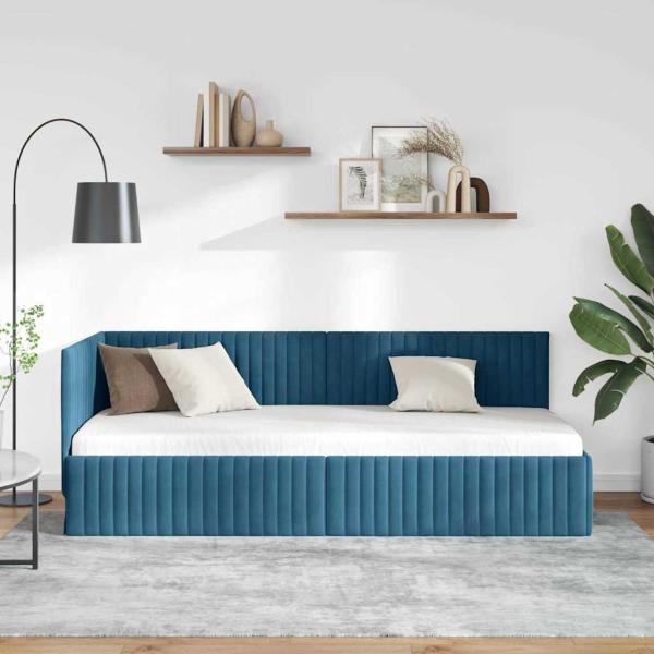 Eckbettgestell mit Kopfteil Blau 80 x 200 cm Samt